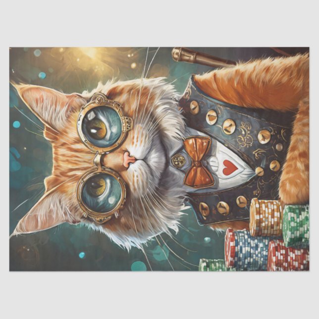 Steampunk Seymour, Cat Deals Poker Tissue Paper (Front)
