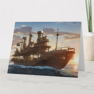 Steampunk Ship at Sea Card