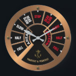 Steampunk Ship's Telegraph Chadburn Template Large Clock<br><div class="desc">This clock features an original graphic of an engine order telegraph (E.O.T.) or chadburn. All the text can be personalized and the anchor graphic can easily be replaced with your own image in this template. The background colour can also be customized. There are many options in hidden layers within this...</div>