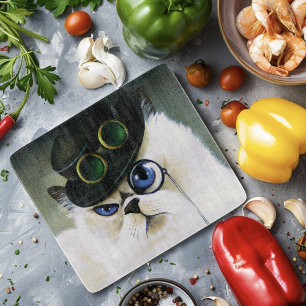 Steampunk Siamese Persian Cat Cutting Board