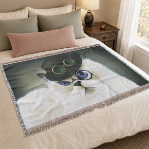 Steampunk Siamese Persian Cat Throw Blanket