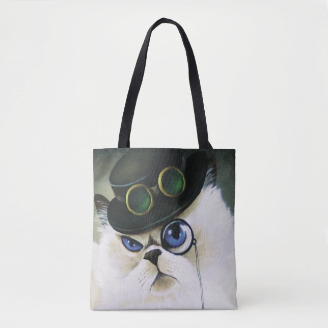 Steampunk Siamese Persian Cat Tote Bag (Front)