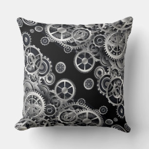 Steampunk Silver Gears 2 Throw Pillow