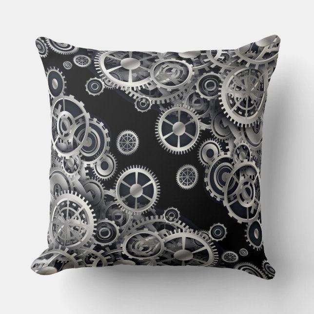 Steampunk Silver Gears 2 Throw Pillow (Front)