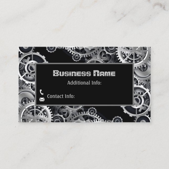 Steampunk Silver Gears 3 Business Card (Front)