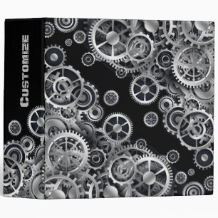 Steampunk Silver Gears 3 Ring Binder