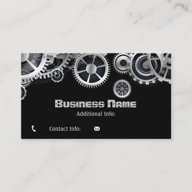Steampunk Silver Gears 5 Business Card (Front)