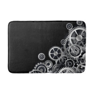 Steampunk Silver Gears Bath Mat