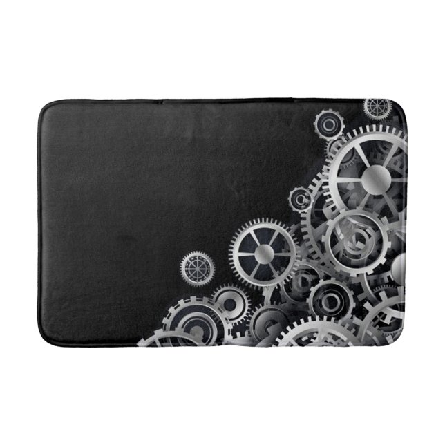 Steampunk Silver Gears Bath Mat (Front)