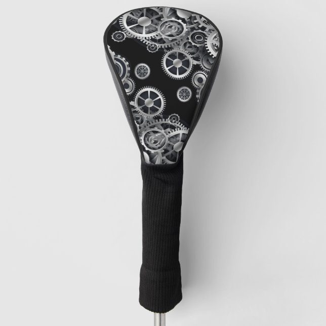Steampunk Silver Gears Golf Head Cover (Front)