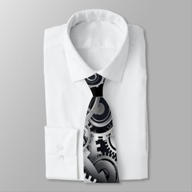 Steampunk Silver Gears Novelty Neck Tie (Tied)
