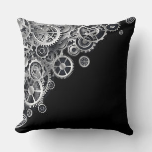 Steampunk Silver Gears Throw Pillow