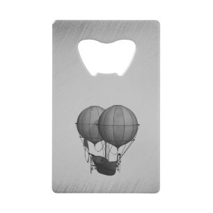 Steampunk Silver Hot Air Balloons with Ship Credit Card Bottle Opener