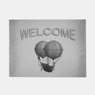 Steampunk Silver Hot Air Balloons with Ship Doormat