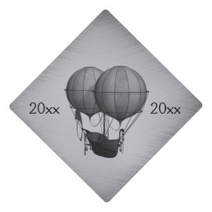 Steampunk Silver Hot Air Balloons with Ship Graduation Cap Topper