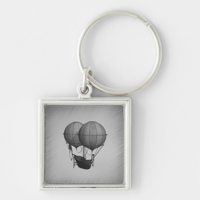 Steampunk Silver Hot Air Balloons with Ship Keychain (Front)