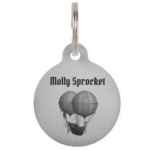 Steampunk Silver Hot Air Balloons with Ship Pet Tag