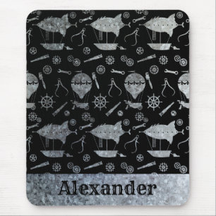Steampunk Silver Zinc Airships Custom Name Mouse Pad