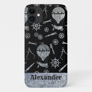 Steampunk Silver Zinc Ballooning Theme Custom Name iPhone 11 Case