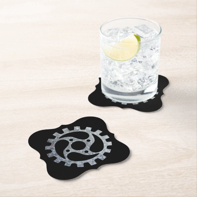 Steampunk Silver Zinc Gear VI Paper Coaster (Insitu)
