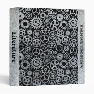 Steampunk Silver Zinc Gears Custom Name Binder