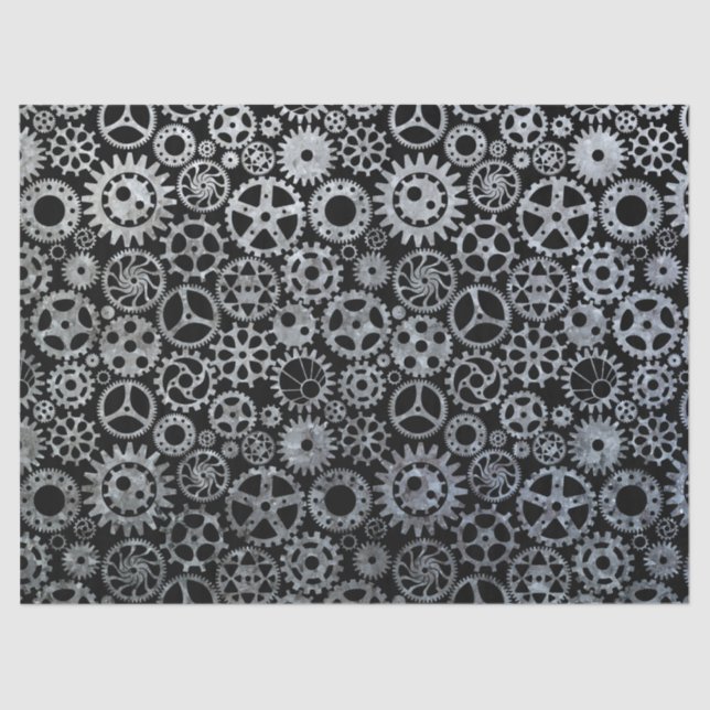 Steampunk Silver Zinc Gears Tissue Paper (Front)