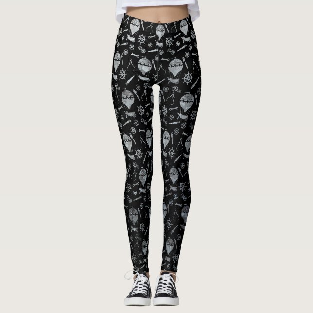 Steampunk Silver Zinc Hot Air Balloons Leggings (Front)