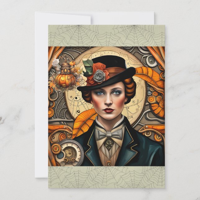 Steampunk Siren of Halloween Holiday Card (Front)