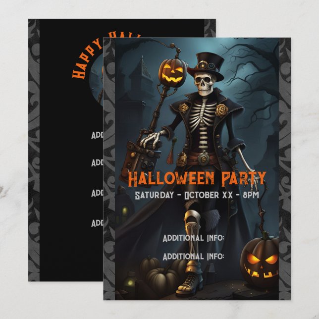 Steampunk Skeleton Invitation (Front/Back)