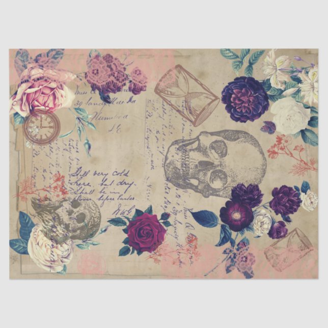 Steampunk Skull and Roses Tissue Paper (Front)