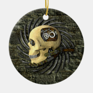 Steampunk Skull Ceramic Ornament