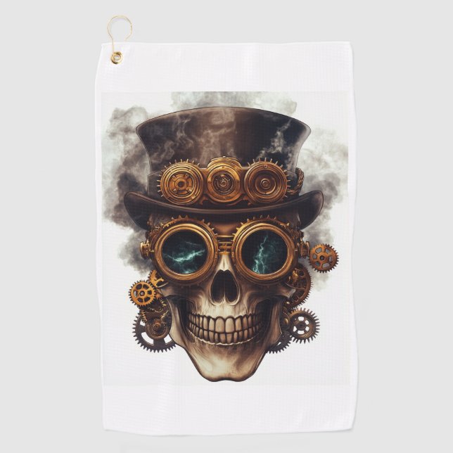Steampunk Skull Engine Golf Towel (Front)