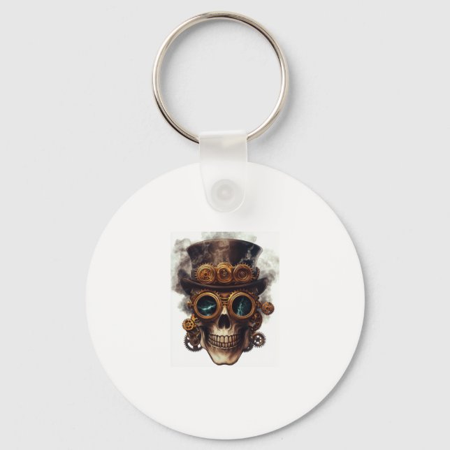 Steampunk Skull Engine Keychain (Front)