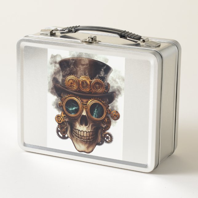 Steampunk Skull Engine Metal Lunch Box (Front)