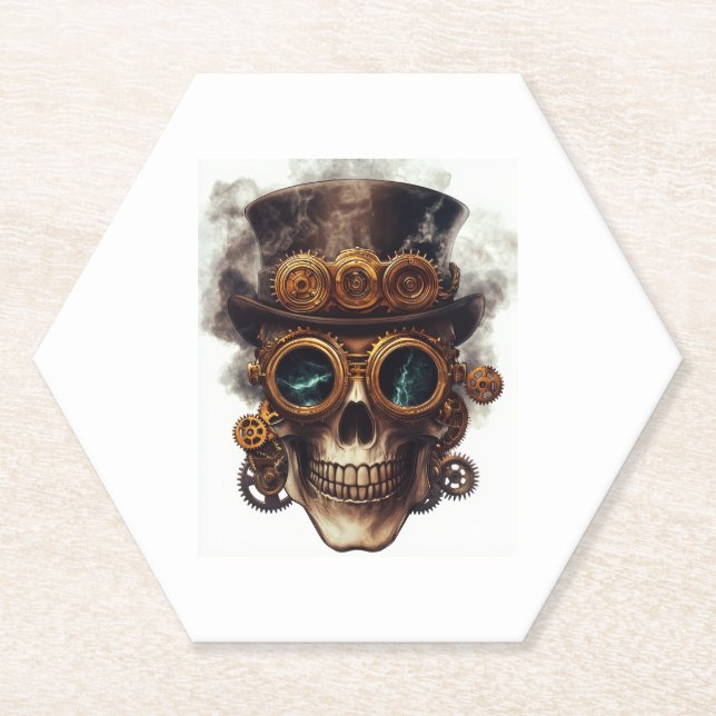 Steampunk Skull Engine Paper Coaster (Front)