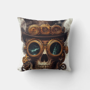 Steampunk Skull Engine Throw Pillow