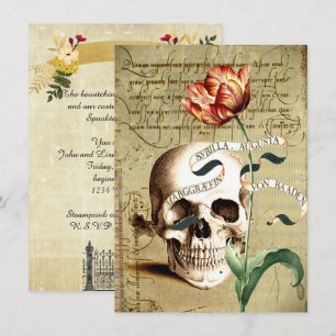 Steampunk Skull Floral Halloween 4.5" x 6.25" Invitation