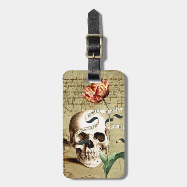Steampunk Skull Floral Halloween Luggage Tag (Front Vertical)