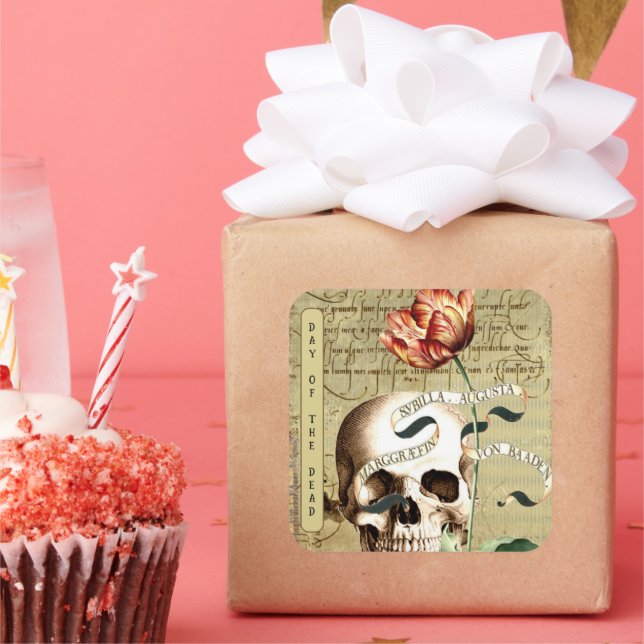 Steampunk Skull Floral Writing Halloween Stickers (Party)