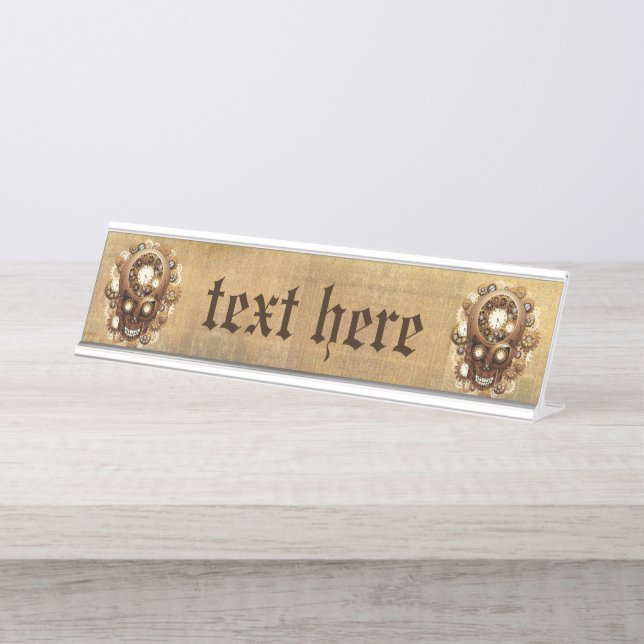 Steampunk Skull Gothic Style Desk Name Plate (Front)