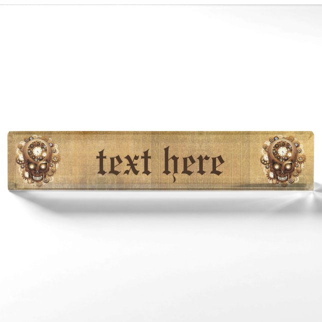 Steampunk Skull Gothic Style Nameplate (Front)