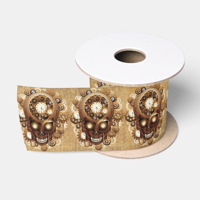 Steampunk Skull Gothic Style Satin Ribbon (Spool)