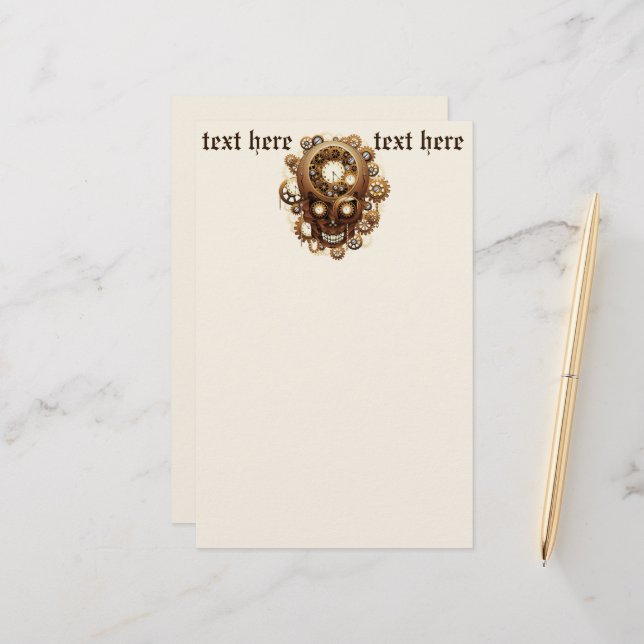 Steampunk Skull Gothic Style Stationery (Front/Back In Situ)