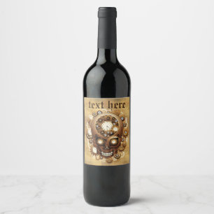 Steampunk Skull Gothic Style Wine Label