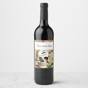 Steampunk Skull Halloween Wine Bottle Label