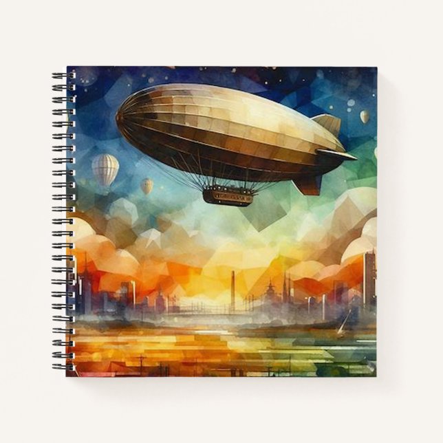 Steampunk Skyline w/ Zeppelin Spiral Notebook (Front)