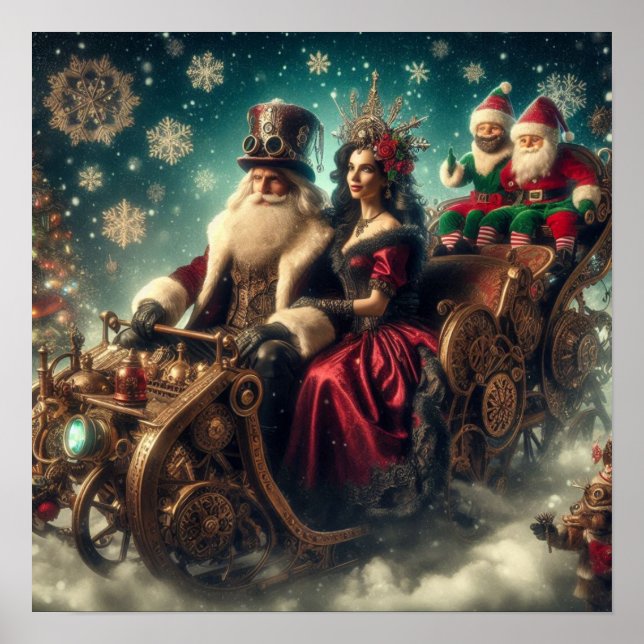 Steampunk Sled ~ Santa With Wife & Elves 03 XX Poster (Front)