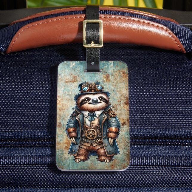 Steampunk Sloth Custom Luggage Tag (Front Insitu 2)