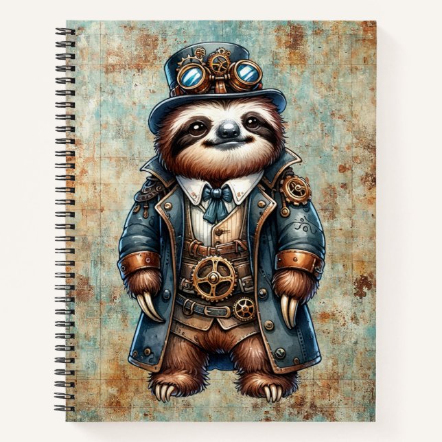 Steampunk Sloth Spiral Notebook (Front)