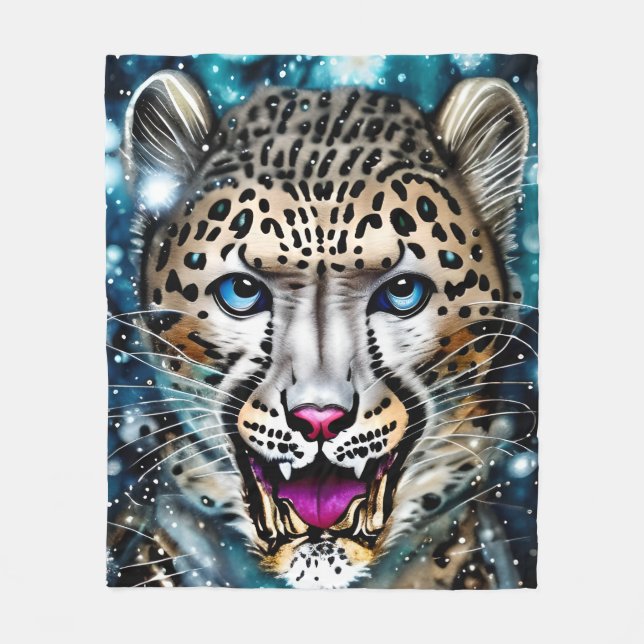 Steampunk Snow Leopard  Fleece Blanket (Front)